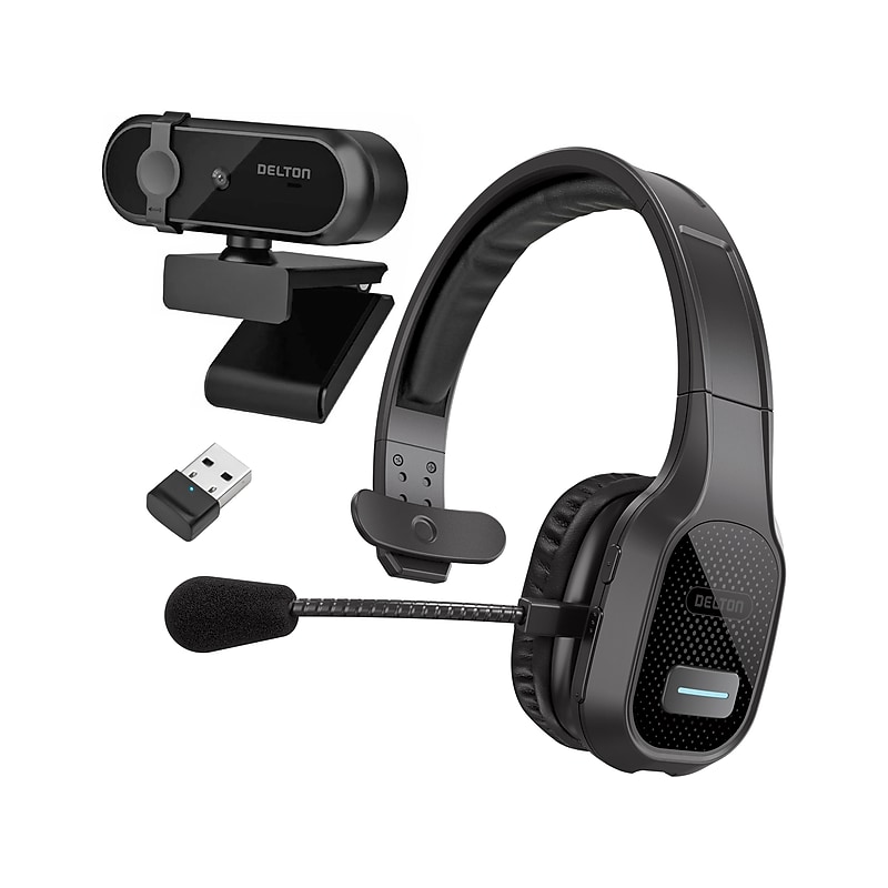 Delton 20X Wireless Noise Canceling Bluetooth Mono Headset with Auto-Pair USB Dongle and Webcam, 3.5mm (DBTHEAD20XBTDLCAM) image 1