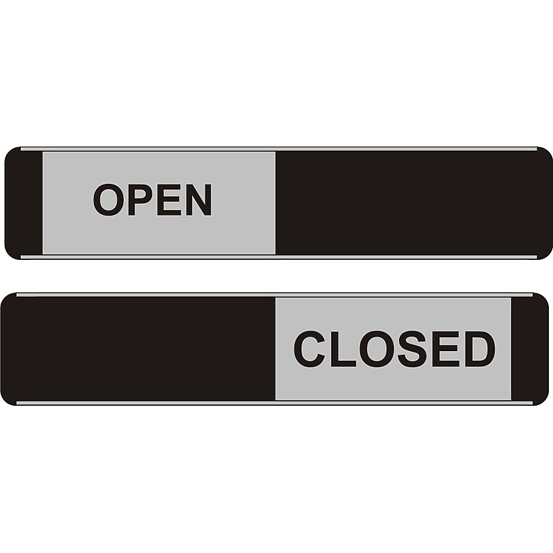 Seco Adhesive Open/Closed Sliding Sign, 10" x 2", Black/Gray (OF140) image 1