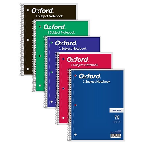 Oxford 1Subject Notebooks, 8" x 10.5", Wide Ruled, 70 Sheets, Each