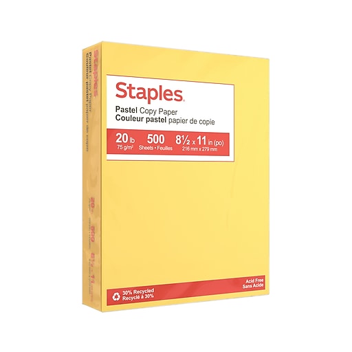 Staples Pastel 30% Recycled Color Copy Paper, 20 lbs., 8.5 x 11