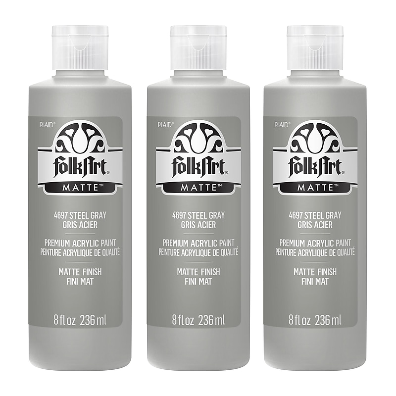 FolkArt Acrylic Paint Matte, 8oz., Steel Gray, 3/Pack(FLK4697-3) image 1