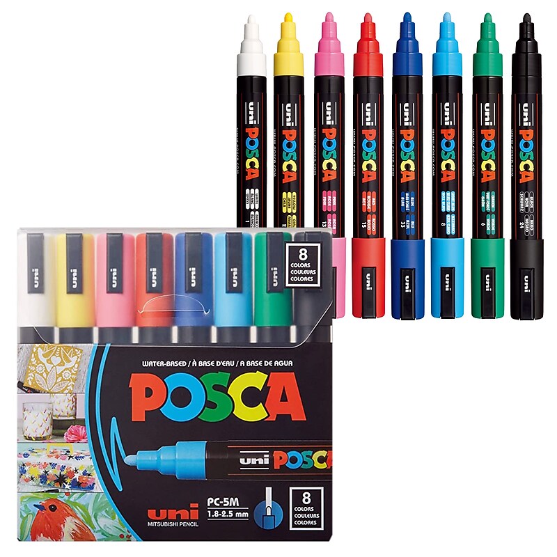 uni POSCA PC-5M Water-Based Paint Markers, Reversible Medium Tip, Assorted Colors, 8/Pack (PC5M8C) image 1