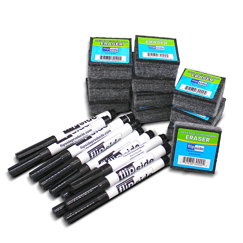 Flipside Marker with Eraser, Fine Point, Black, Dozen (19793) image 1