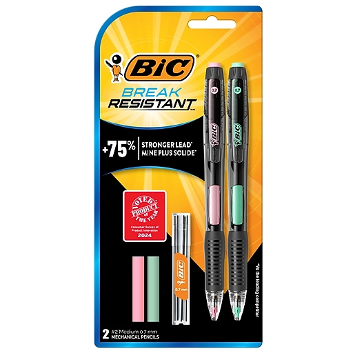 BIC BreakResistant Mechanical Pencils with Erasers, 0.7mm, 2 Medium