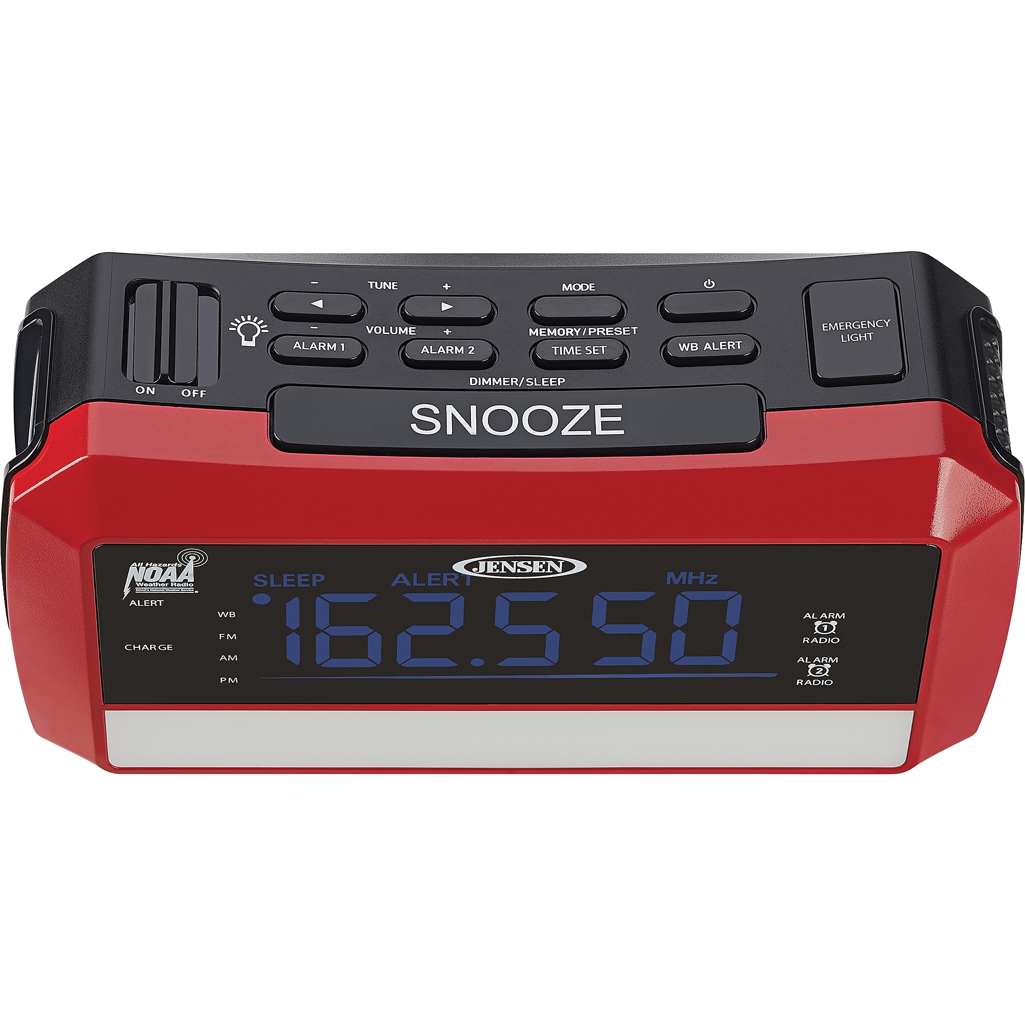 Jensen Wireless Digital AM/FM Alarm Clock Radio with NOAA Weather Alert, Emergency Light, and Built-in Flashlight, Red/Black Sansujyuku sansujyuku.com