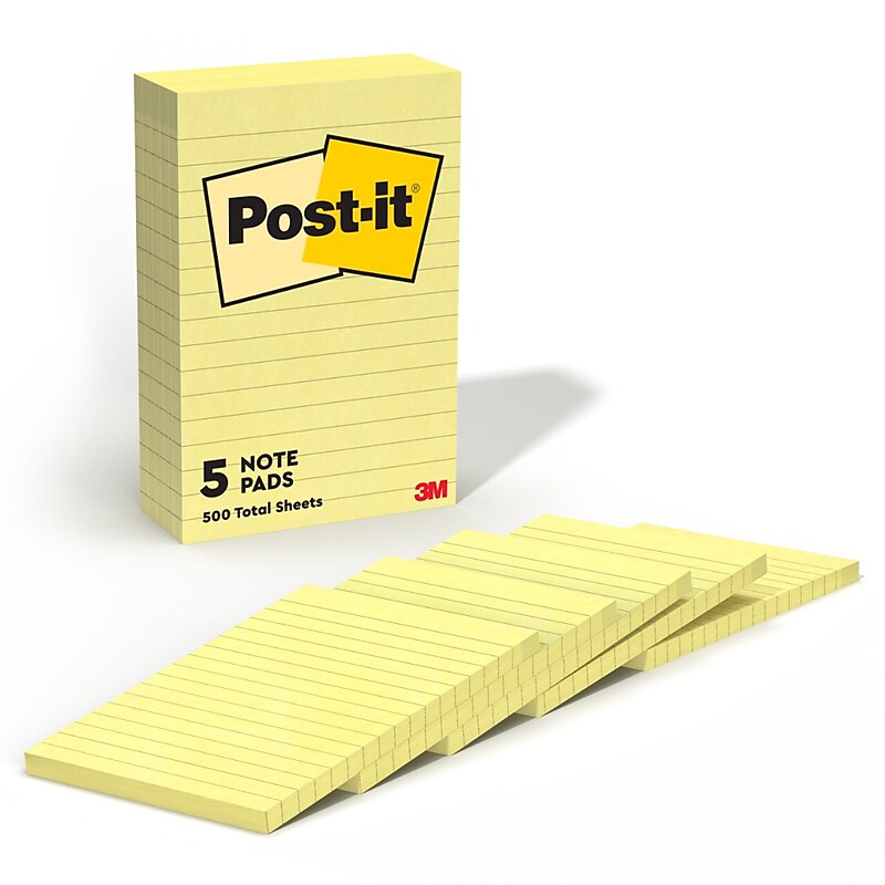 Post-it Notes, 4" x 6", Canary Collection, Lined, 100 Sheet/Pad, 5 Pads/Pack (6605PK) image 1