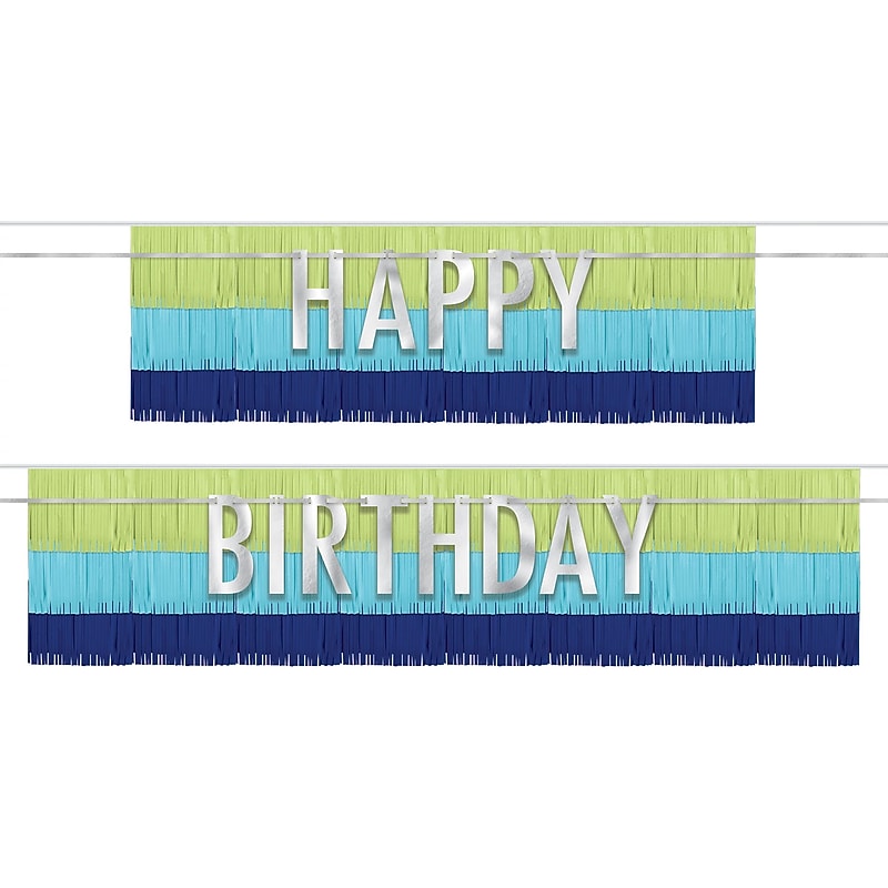 Party City Happy Birthday Fringe Banner Set, Blue/Green, 4/Pack (AM120893-NS) image 1