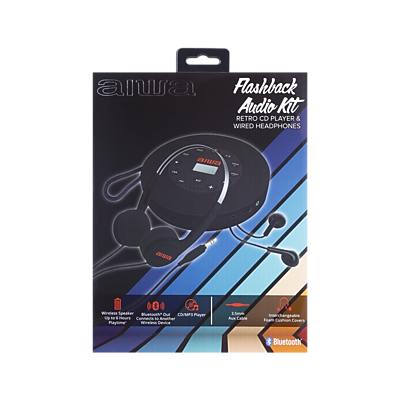 Aiwa Flashback Audio Kit, CD Player & Wireless Headphones, Black (AI9007-BLK) Sansujyuku sansujyuku.com