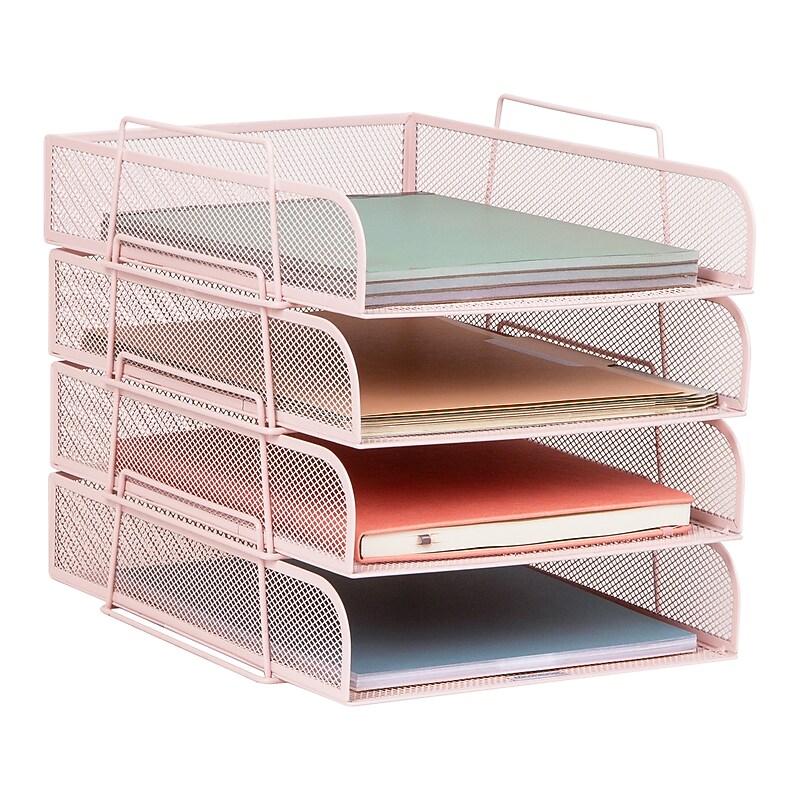 Mind Reader Metal Front Loading Stackable Letter Tray, Letter/Legal Size, Pink (BSTACK4-PNK) image 1