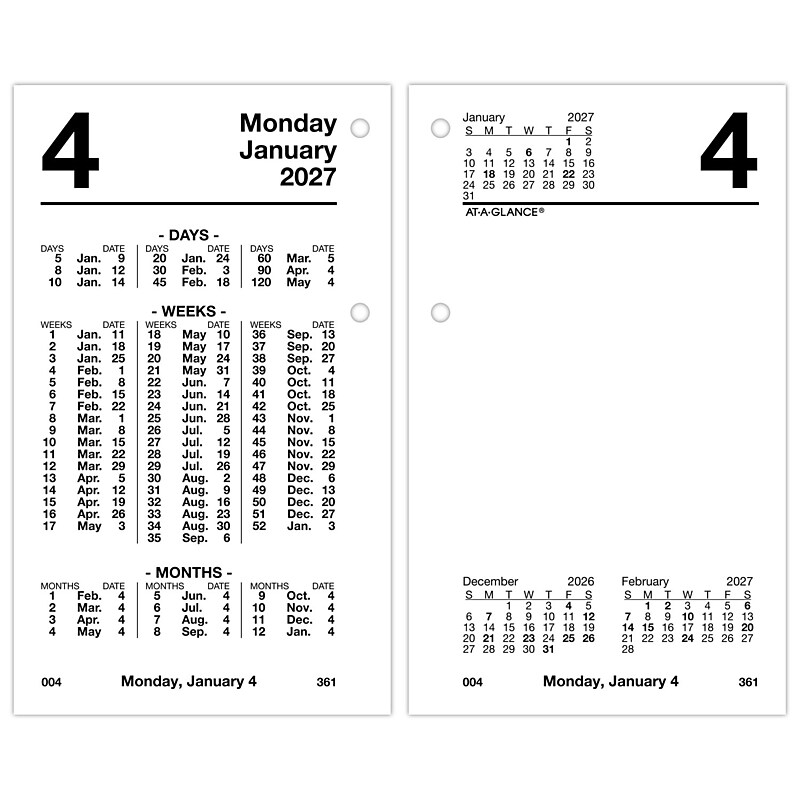 2027 AT-A-GLANCE Financial 6" x 4" Daily Calender Refill Pages, White/Black (S170-50-27) image 1