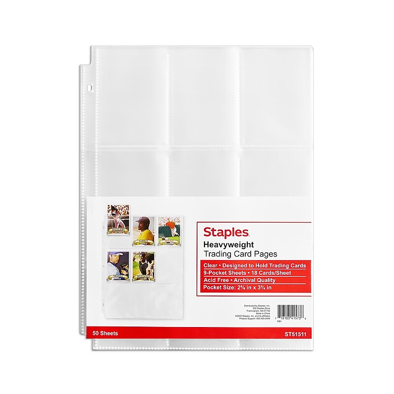 Staples Heavy Weight Trading Card Pages, 8.5" x 11", Clear, 50/Pack (51511) image 1