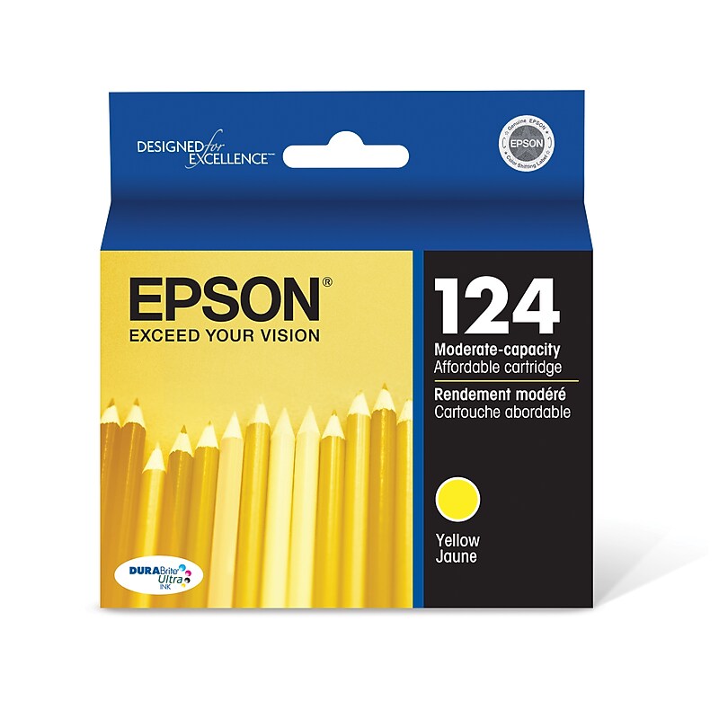 Epson T124 Yellow Standard Yield Ink Cartridge, Prints Up to 220 Pages (T124420-S) image 1