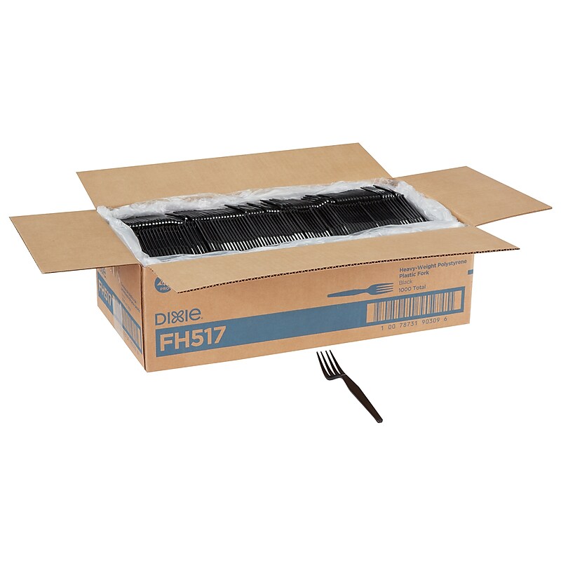 Dixie Plastic Fork, Heavy-Weight, Black, 1000/Carton (FH517) image 1