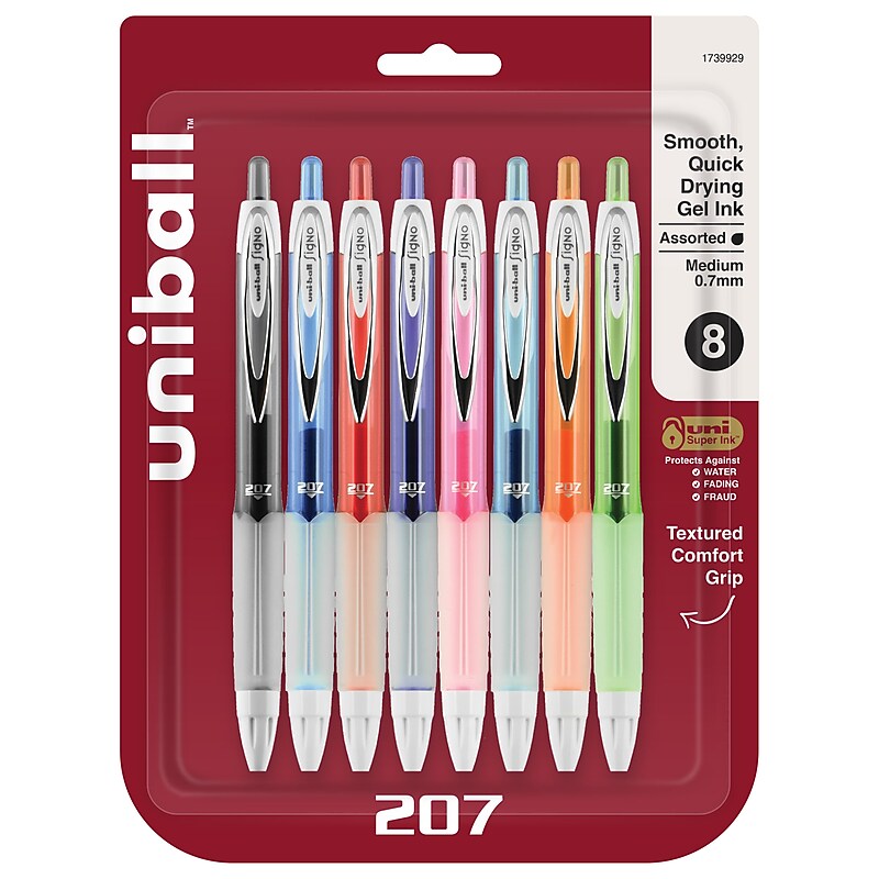 uni-ball 207 Fashion Retractable Gel Pens, Medium Point, 0.7mm, Assorted Ink, 8/Pack (1739929) image 1