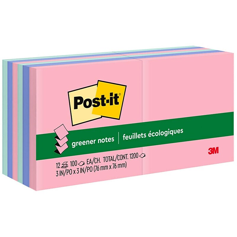 Post-it Recycled Pop-up Notes, 3" x 3", Sweet Sprinkles Collection, 100 Sheet/Pad, 12 Pads/Pack (R330RP12AP) image 1