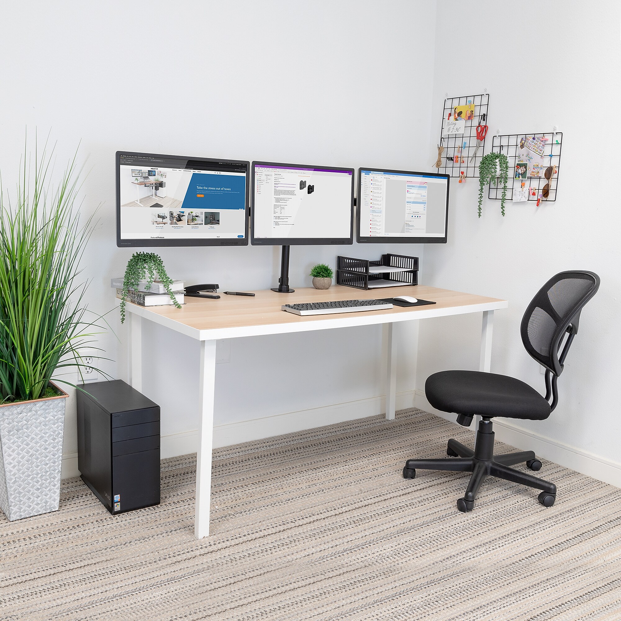 Mount-It! Fully Adjustable Triple Computer Monitor Mount, Holds 13″ to 27″ Screens, Black (MI-1753) Sansujyuku sansujyuku.com