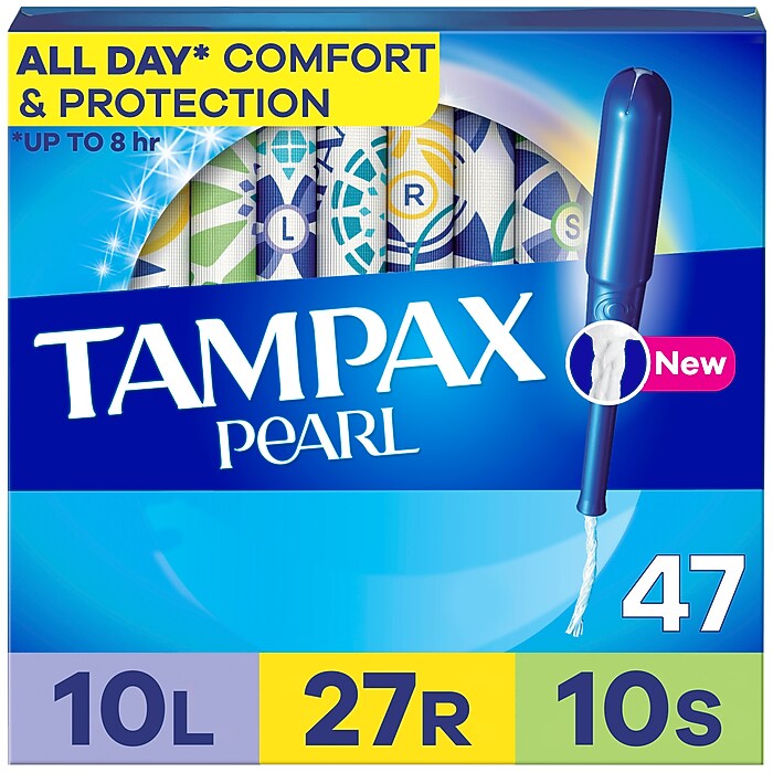 Tampax Pearl Tampons Variety Pack, Plastic Applicator, 47/Pack