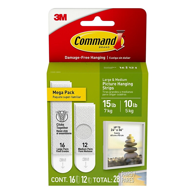 Command Assorted Hanging Strips, 15 lb., White, 28 Pairs/Pack (MMM1720928ES) image 1