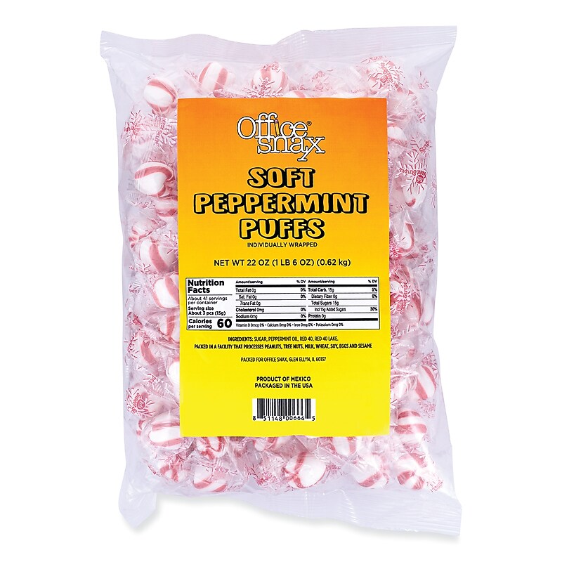 Office Snax® Candy Assortments, Soft Peppermint Puffs, 22 oz Bag image 1