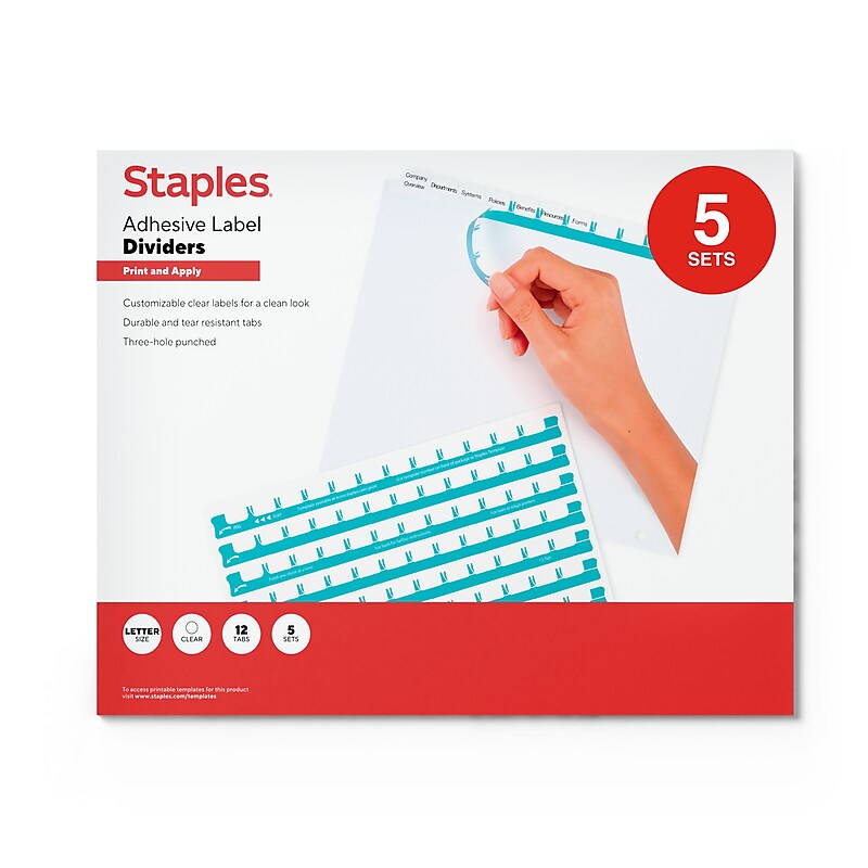 Staples Print & Apply Label Dividers, White, 12-Tabs, 5 Sets (ST63055) image 1