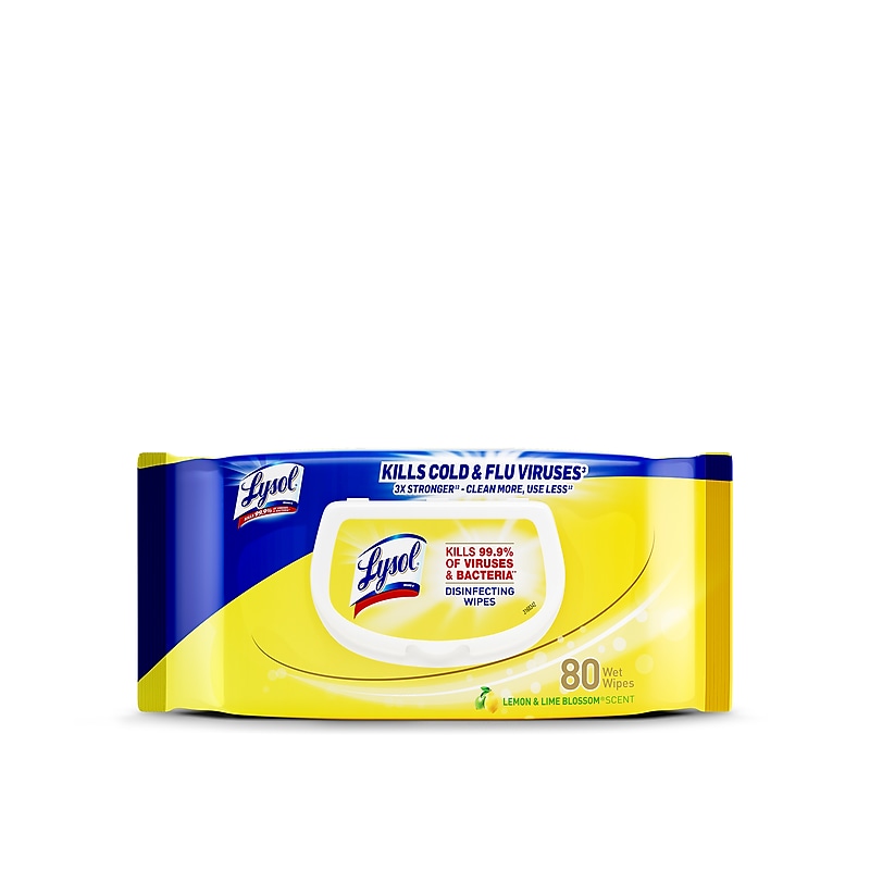 Lysol Disinfecting Wipes, Lemon & Lime Blossom Scent, 80 Wipes/Flat Pack (1920099716) image 1
