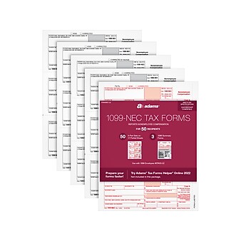 Adams 2022 1099-NEC Tax Form, White, 50/Pack (STAX5NEC-22)