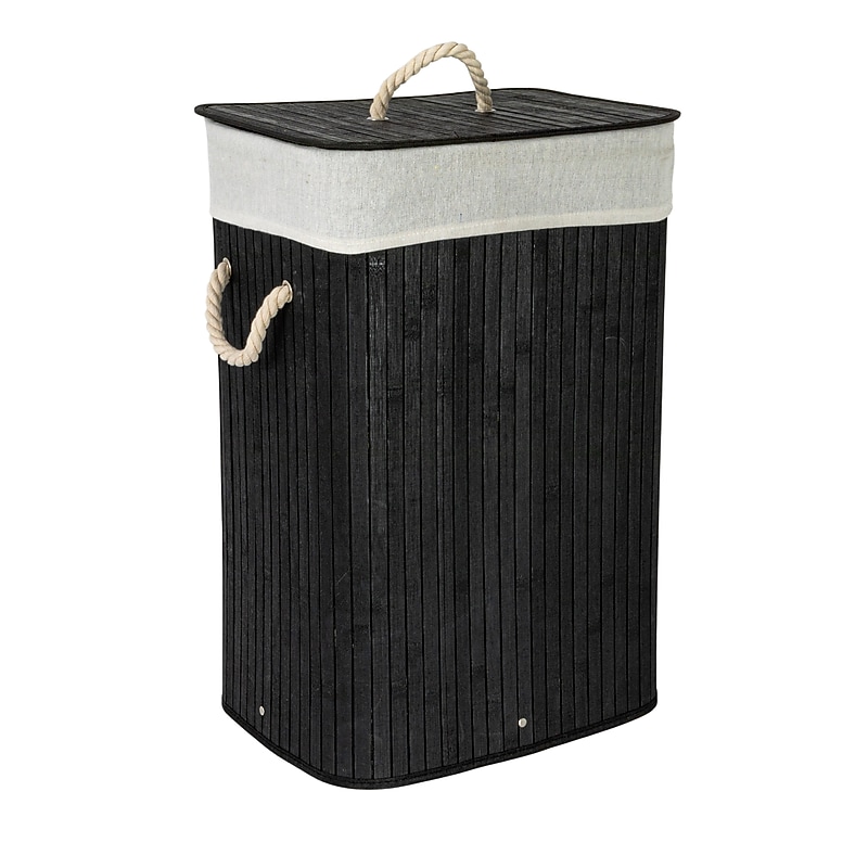 Household Essentials 19-Gallon 1-Section Hamper with Lid, Bamboo, Black (HE1222) image 1