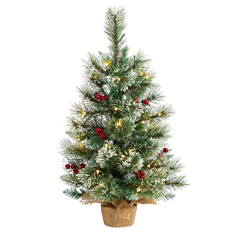 Nearly Natural Snow Tipped Pine and Berry Artificial Christmas Tree, 2' (T3326) image 1