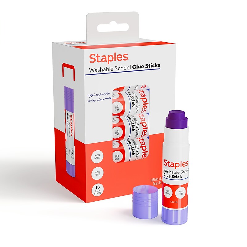 Staples Washable Glue Sticks, 0.28 oz., Purple, 18/Pack (ST63020) image 1