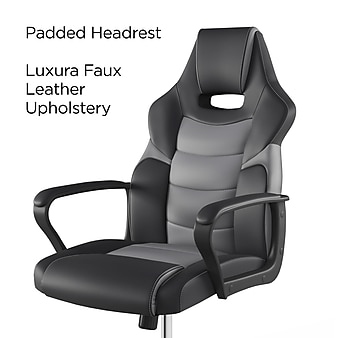 Staples Emerge Vector Luxura Faux Leather Gaming Chair, Black & Gray (61108)