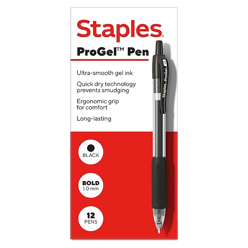 Staples ProGel™ Retractable Gel Pen, Bold Point, 1.0mm, Black Ink, Dozen (ST62589) image 1