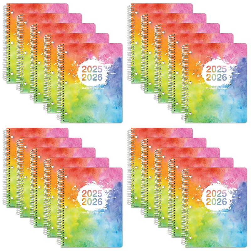 2025-2026 Global Printed Products Rainbow Watercolors 8.5" x 11" Academic Year Planner, Paperboard Cover, Multicolored, 20/Pack image 1