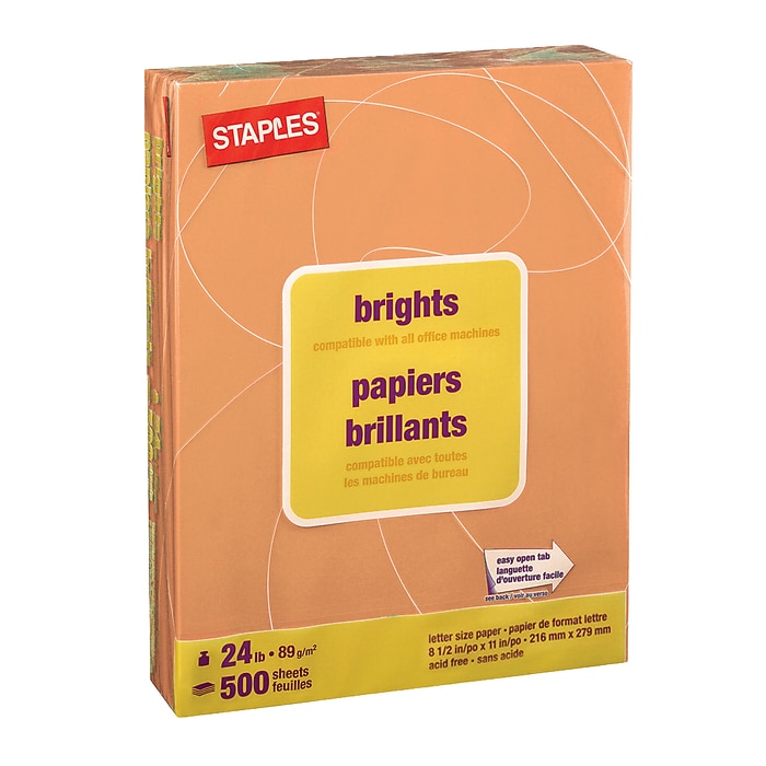 Staples Brights Multipurpose Paper, 24 lbs., 8.5