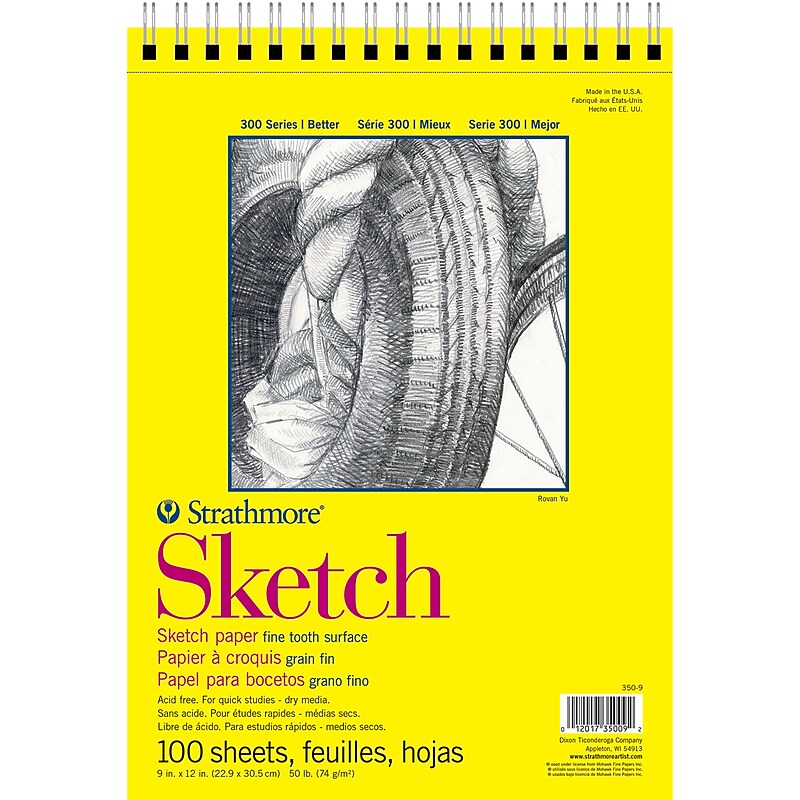 Strathmore 300 Series 9" x 12" Wire Bound Sketch Pad, 100 Sheets/Book, 3/Bundle (STT350903-3) image 1