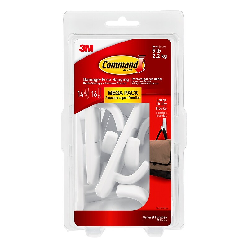 Command Large Utility Hooks Mega Pack, 5 lb., White, 14/Pack (17003-MPES) image 1