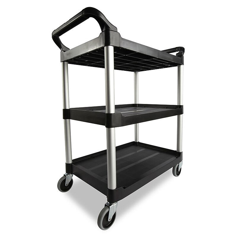 Rubbermaid 3-Shelf Plastic/Poly Mobile Utility Cart with Swivel Wheels, Black (FG342488BLA) image 1