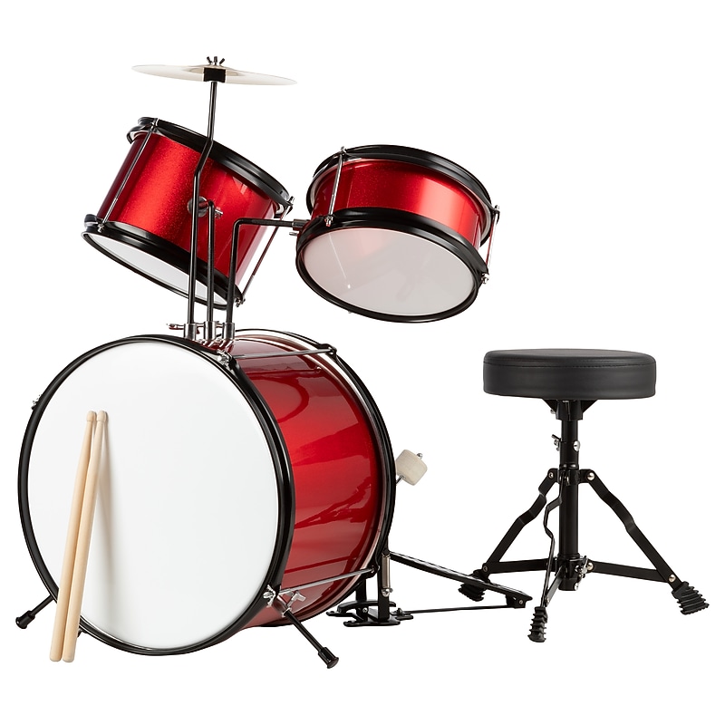 Hey Play Kids Drum Set with Throne Stool, Red, 3 Pieces/Set (80-TT0078-RD) image 1