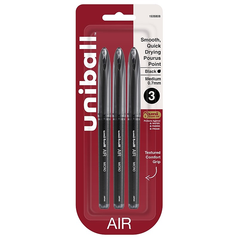 uni AIR Porous Point Pens, Medium Point, 0.7mm, Bold Point, Black Ink, 3/Pack (1926808) image 1