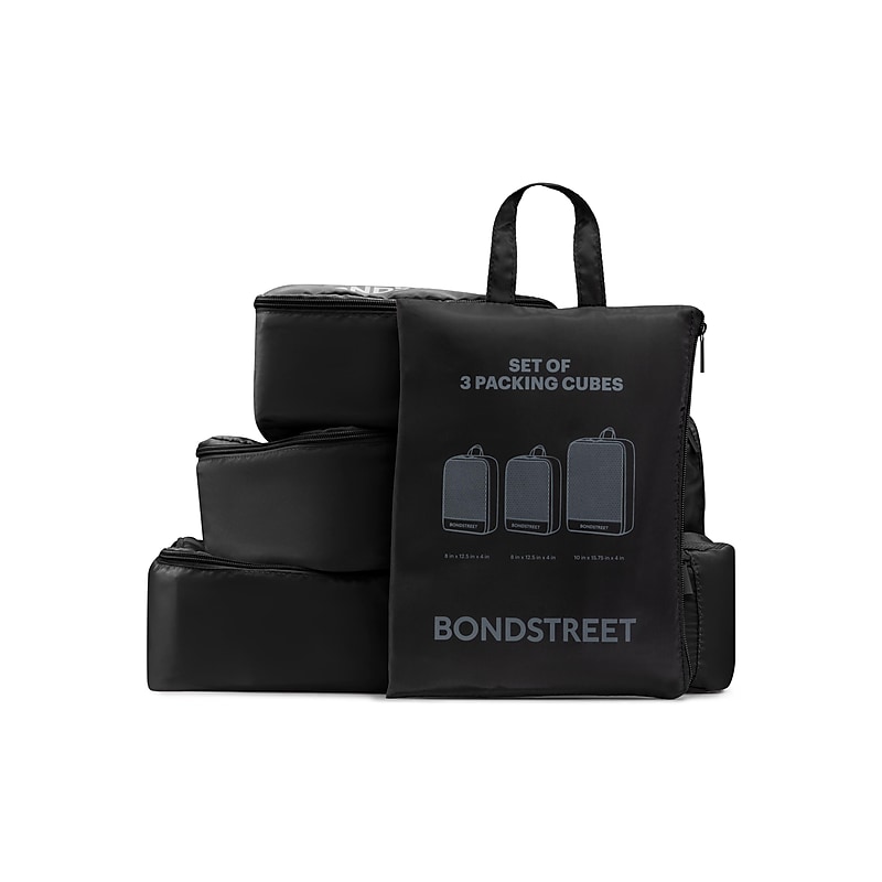 Bugatti Bondstreet 3-Piece Polyester Travel Packing Cubes Set, Black (TAC5410BS-BLK) image 1