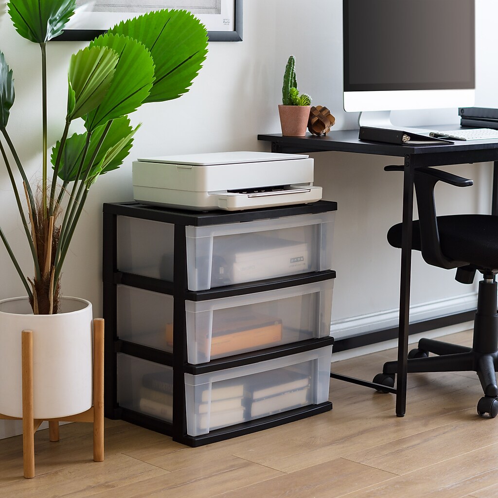 Stackable drawers in home office setup