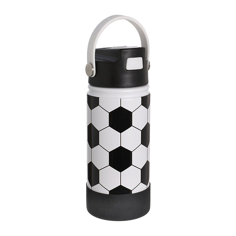 HYDRAFLOW Kid's Soccer Ball Stainless Steel Water Bottle, 14 oz., Black/White (400948) image 1