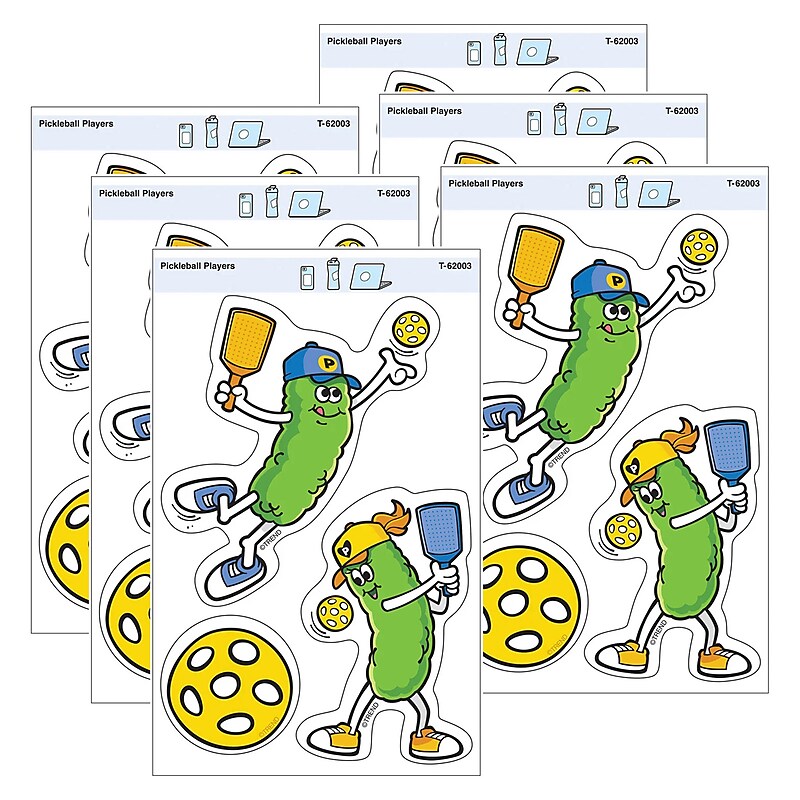 Trend Enterprises Pickleball Players Vinyl Stickers, Multicolored, 3/Pack, 6/Packs/Bundle (T-62003-6) image 1