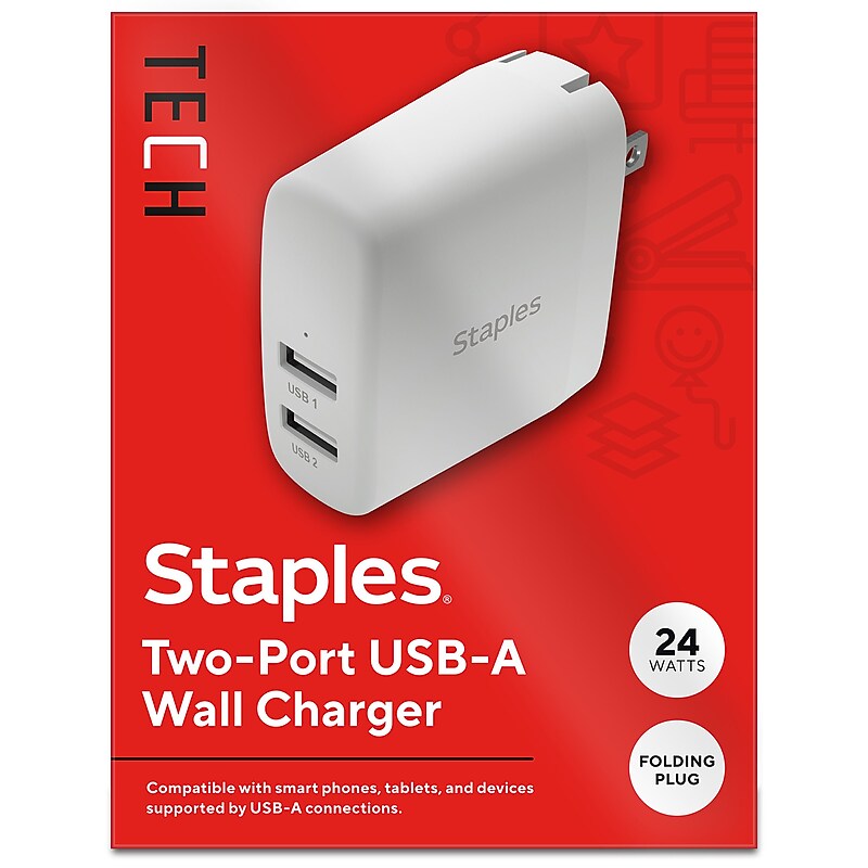 Staples TECH USB-A Wall Charger, 24W, White (ST62318) image 1