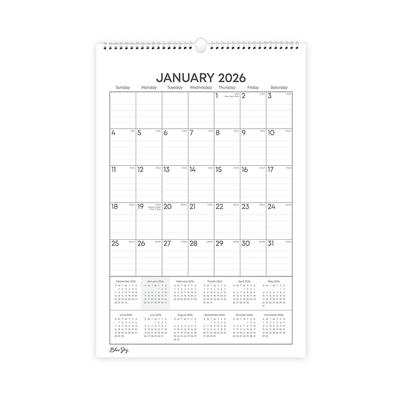 2026 Blue Sky Blue Sky 8" x 12" Monthly Wall Calendar, Black/White (158079) image 1