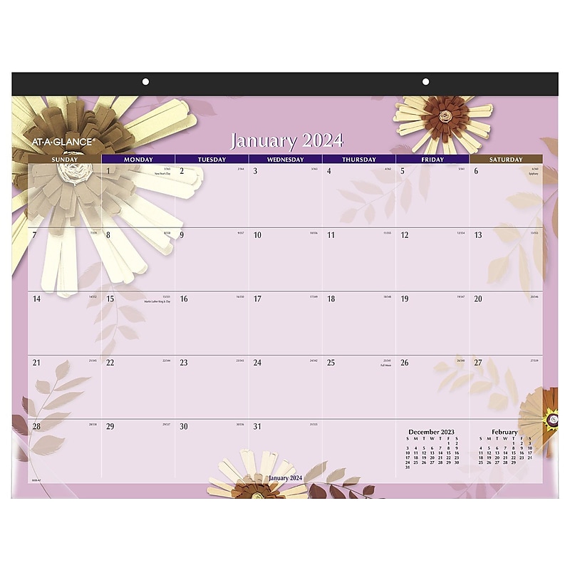 2024 AT-A-GLANCE Paper Flowers 21.75" x 17" Monthly Desk Pad Calendar (5035-24) image 1