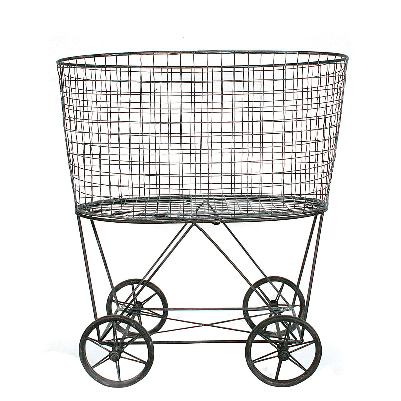 Storied Home 1-Section Rolling Laundry Basket, Metal, Grey (DE2757) image 1