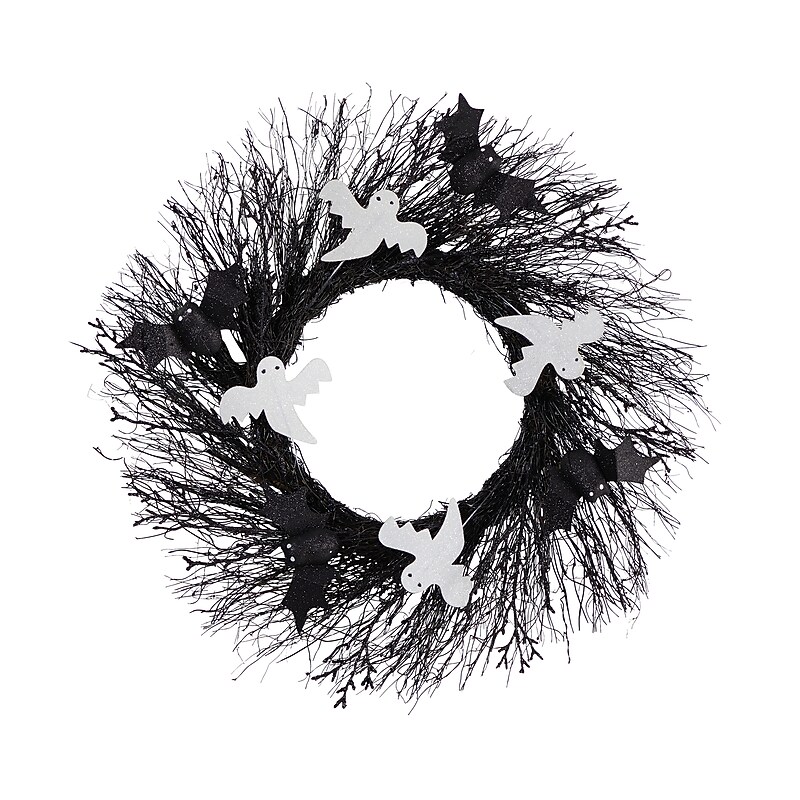 Nearly Natural Halloween Ghost and Bats Twig Wreath, 22" (W1204) image 1