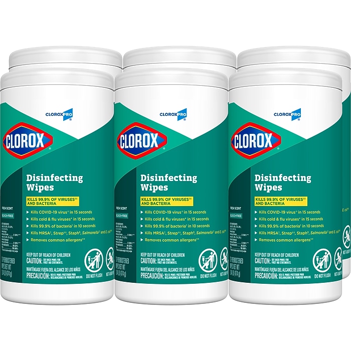 CloroxPro Disinfecting Wipes, Fresh Scent, 75 Wipes/Container, 6