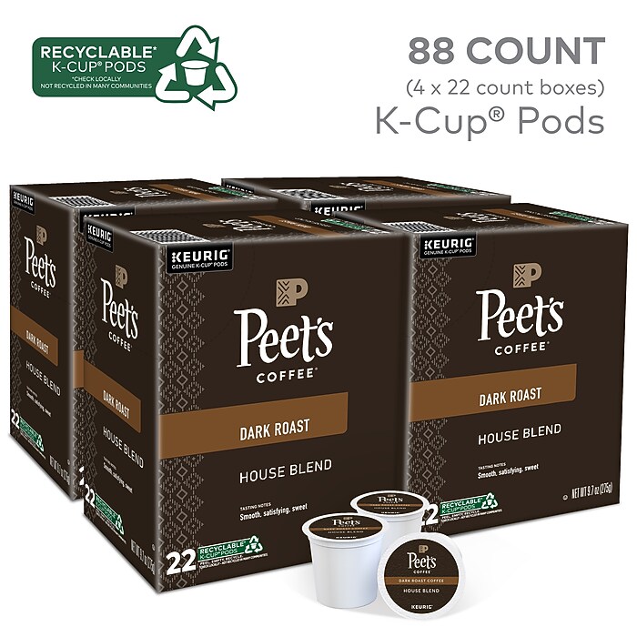 Peet's Coffee House Blend Coffee Keurig K-Cup Pod, Dark Roast, 88
