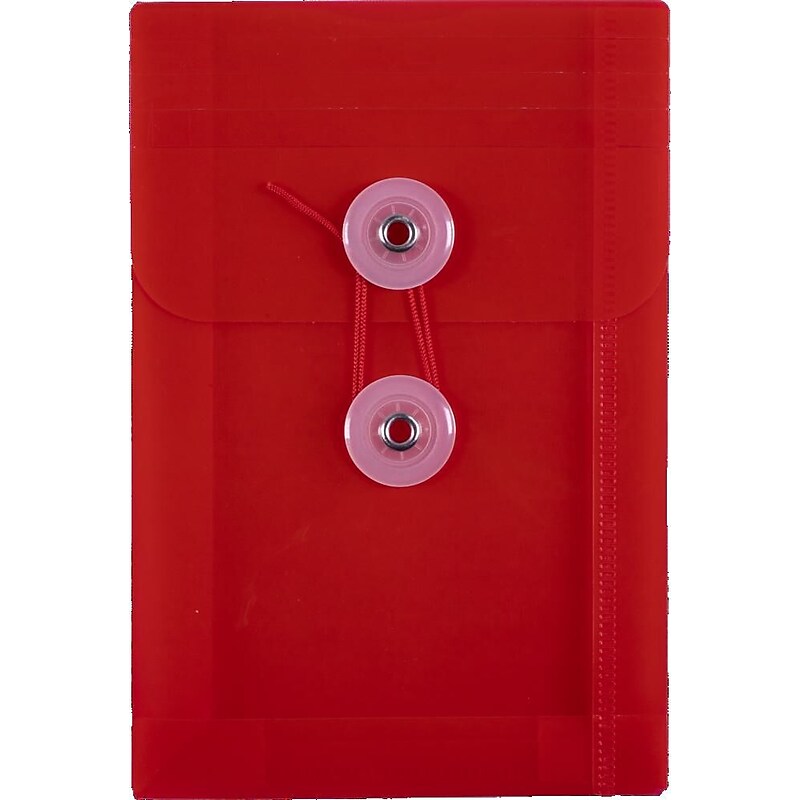 JAM Paper Premium Plastic Filing Envelope with Button & String Closure, 4 1/4" x 6 1/4", Red, 3/Pack (473B1REX3) image 1